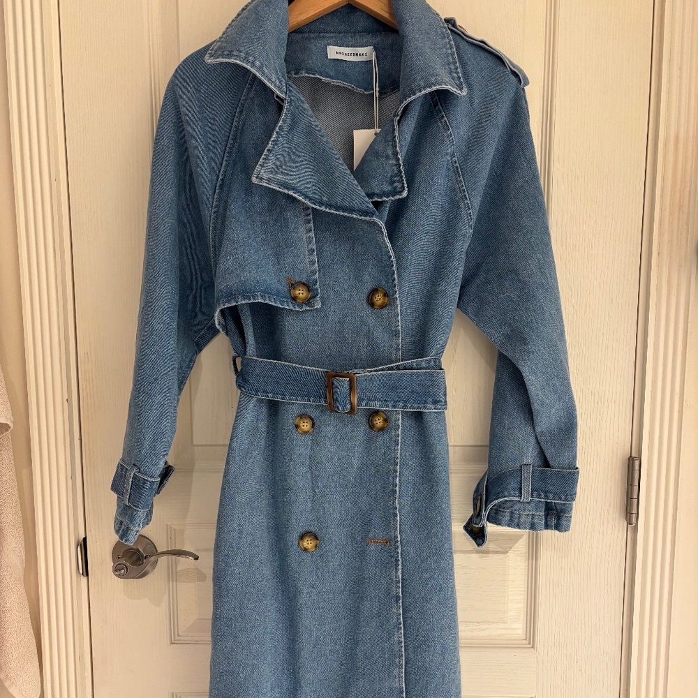 Brand New Bronze Snake Ashley Denim Trench Coat
